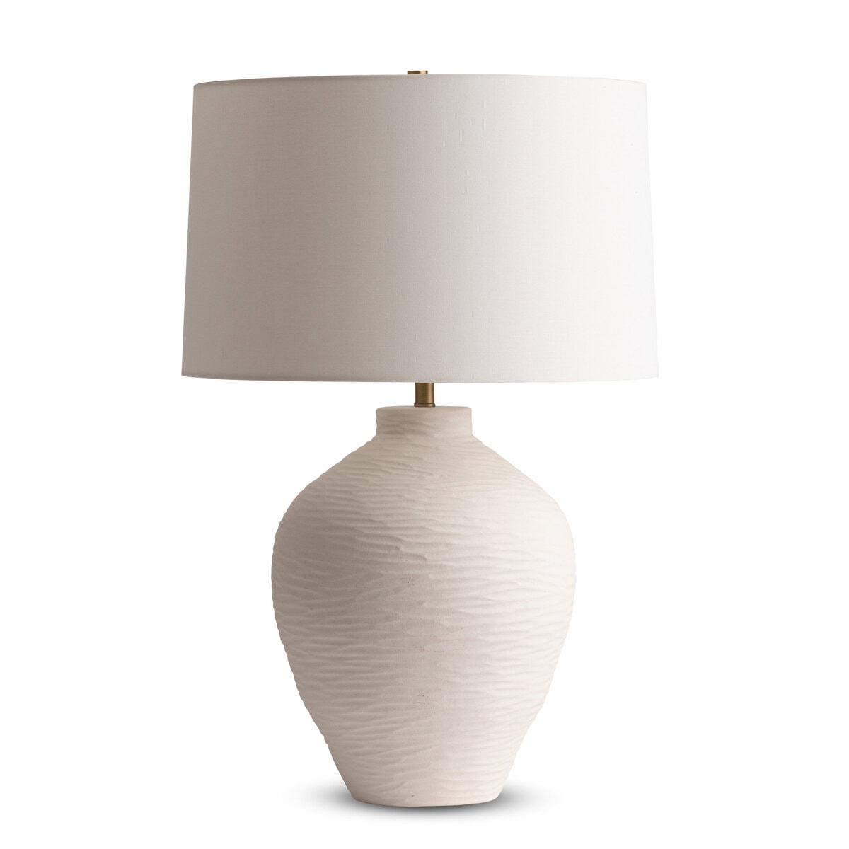 FlowDecor Laval Table Lamp in ceramic with white finish and off-white linen tapered drum shade (# 4831)