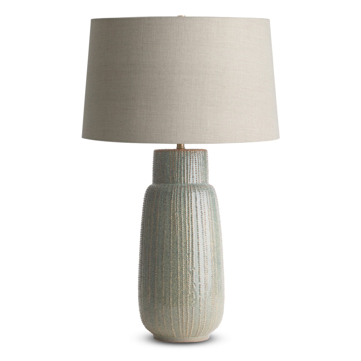 malaga-green-ceramic-table-lamp-main-4820-BGL FlowDecor Malaga Table Lamp in ceramic and beige linen tapered drum shade (# 4820)