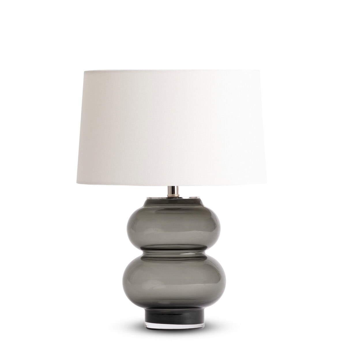 rhea-grey-glass-table-lamp-main-4837-OWL FlowDecor Rhea Table Lamp in glass with smokey grey and off-white linen oval shade (# 4837)