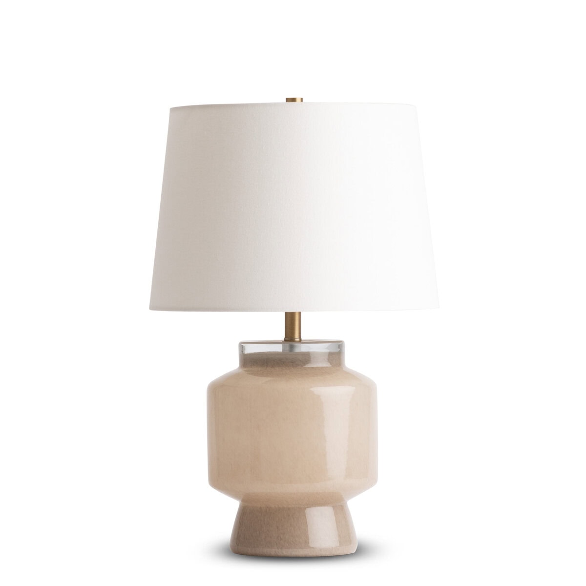thalia-beige-glass-table-lamp-main-4833-OWL FlowDecor Thalia Table Lamp in glass with beige and off-white linen tapered drum shade (# 4833)